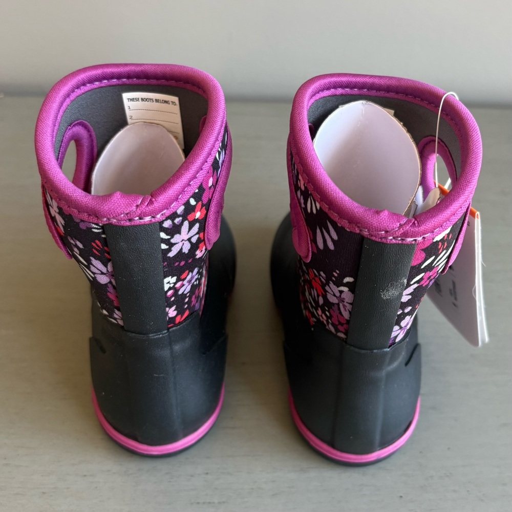 Bogs Kids Black Pink Floral Rain Snow Mud Play Boots Toddler 5T Waterproof  NEW - Picture 9 of 15